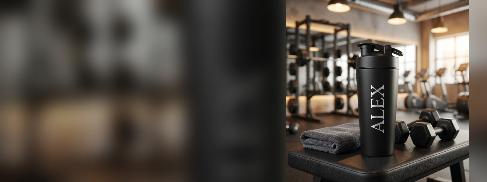 Gravierter Edelstahl-Shaker mit Namensgravur von NEXCAPE im Fitnessstudio
