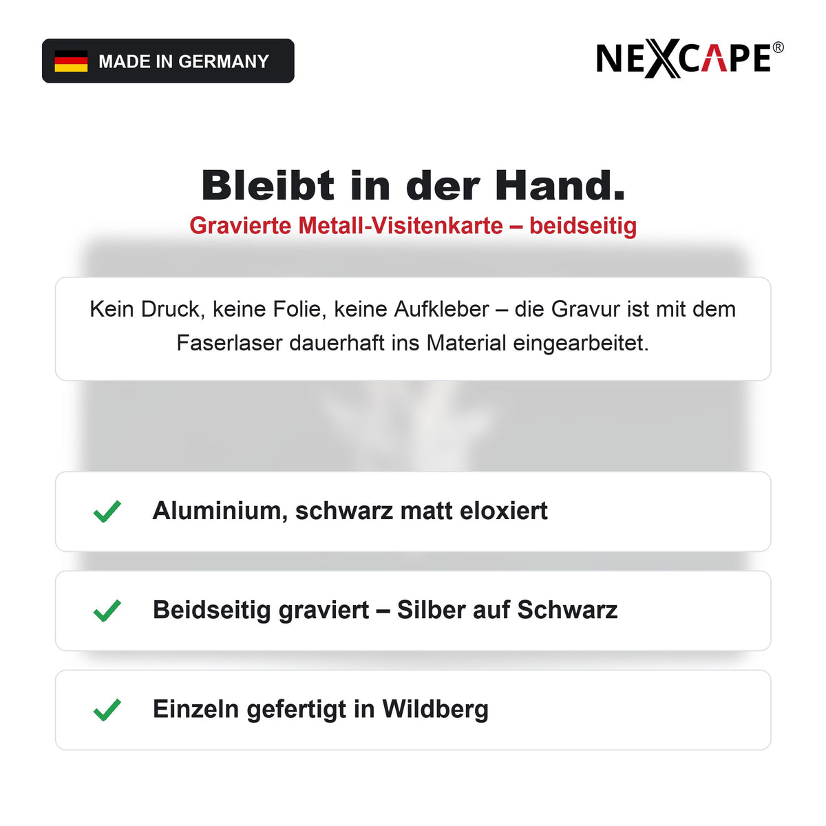 Gravierte Metall-Visitenkarte | Lasergravur, beidseitig, Made in Germany – Vorteile im Überblick