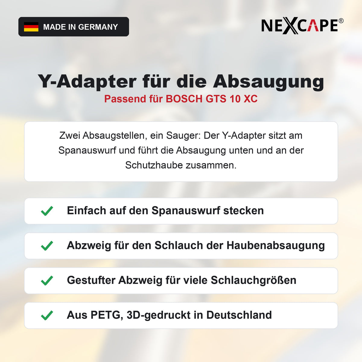 Y-Adapter Absaugung passend für BOSCH GTS 10 XC – passt zu BOSCH GTS 10 XC, Absaugadapter und Werkstattsauger