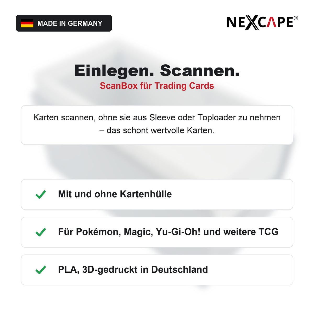 ScanBox kompatibel mit Pokémon und weiteren TCG Karten - Schnelles Scannen und Preisauskunft (Mit und ohne Kartenhülle) – Gut zu wissen