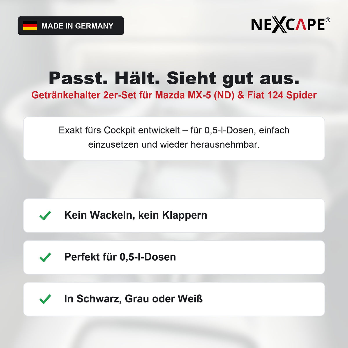 Getränkehalter 2er Set passend für Mazda MX-5/Fiat 124 Spider – Cupholder Cabrio NEXCAPE® – Vorteile im Überblick