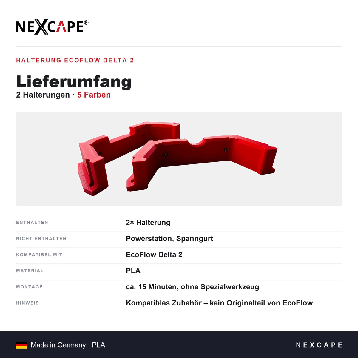 Halterung passend für EcoFlow Delta 2 Powerstation – Wohnmobil/Wohnwagen/Boot/Camper Befestigung NEXCAPE® – Lieferumfang