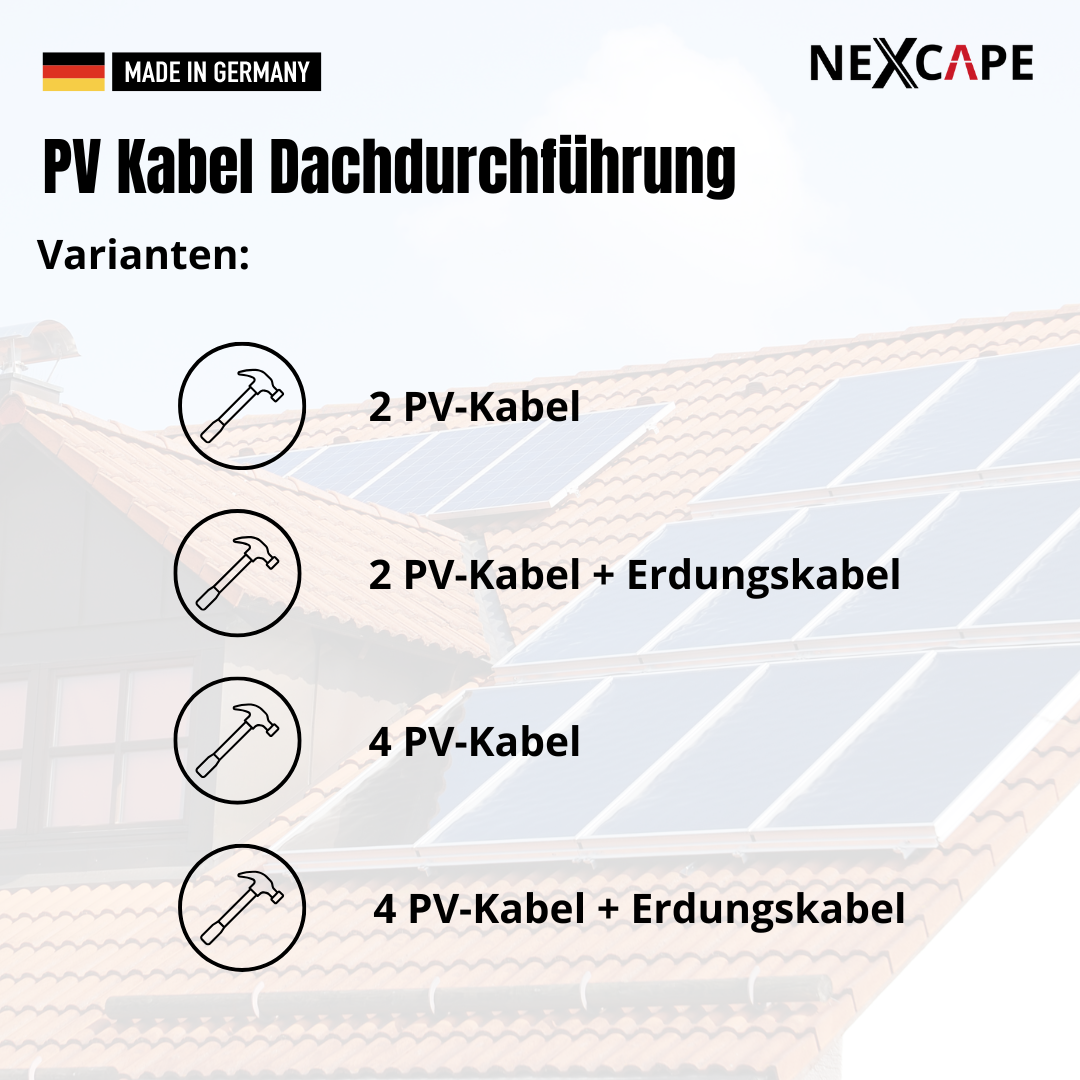 PV Kabel Dachdurchführung ohne MC4 Ausbau | für 16mm² Erdungskabel