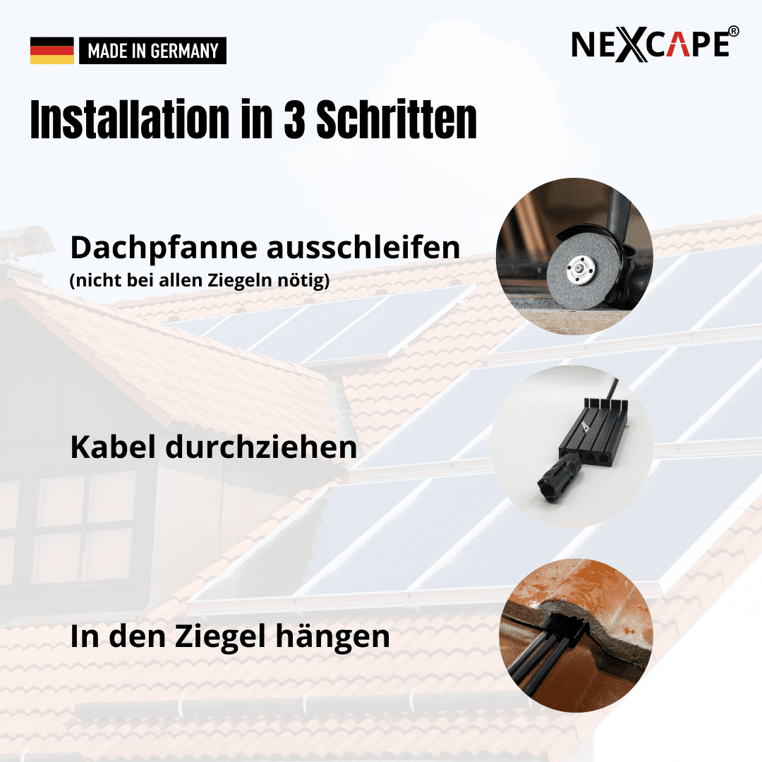NEXCAPE® PV Kabel Dachdurchführung 150mm | für fast alle Dachziegel - NEXCAPE