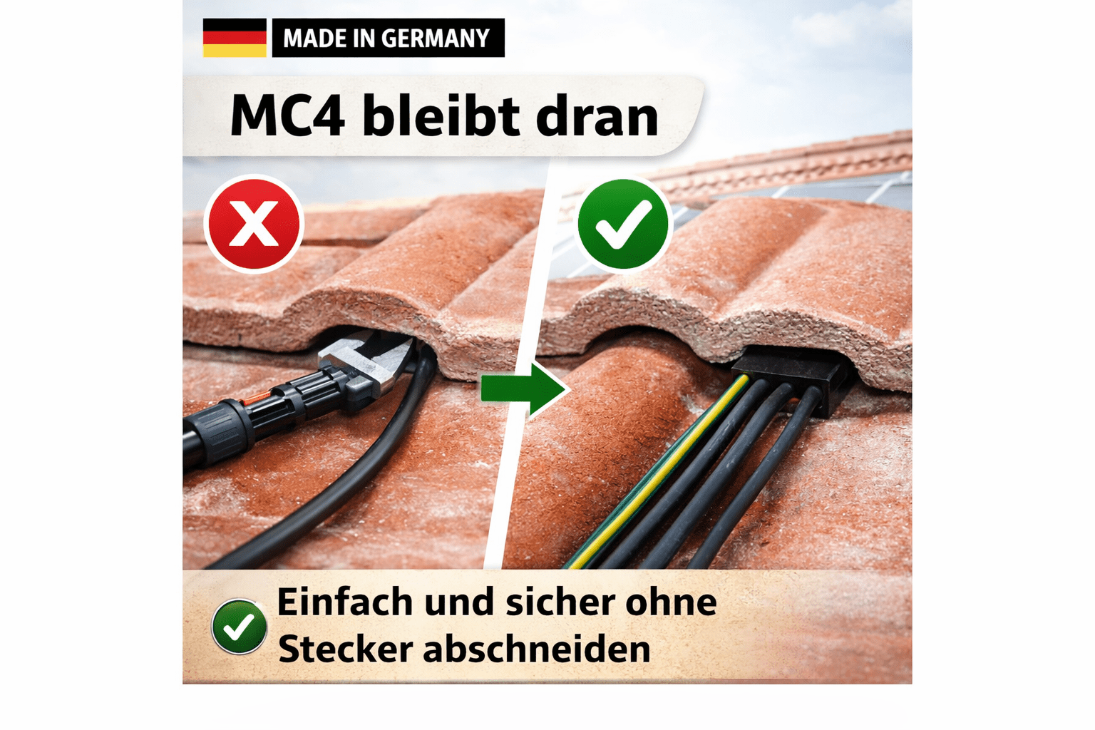 NEXCAPE® PV - Kabeldurchführung fürs Ziegeldach – Solarkabel durchführen ohne Stecker entfernen | Balkonkraftwerk & PV - NEXCAPE