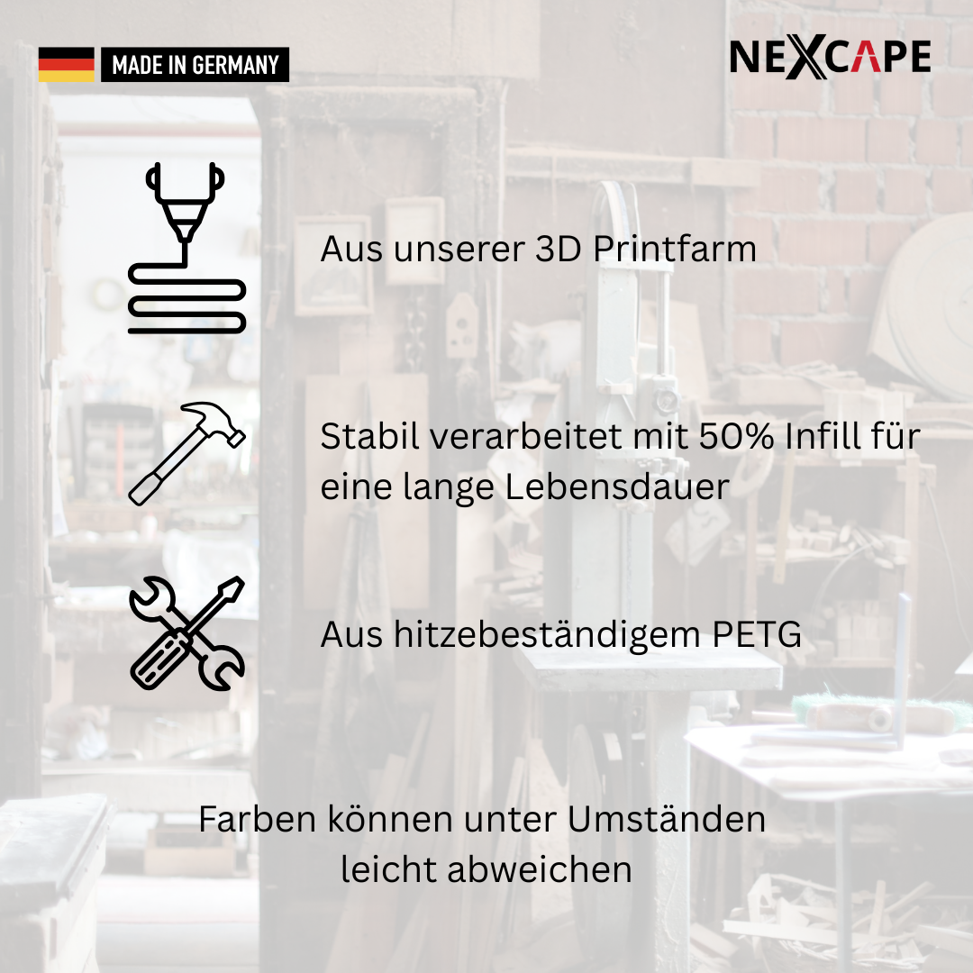 NEXCAPE DIN-Hutschienen-Halterung 35 mm für Shelly EM Gen3 – Qualitätsmerkmale: aus eigener 3D-Printfarm, stabil mit 50% Infill, hitzebeständiges PETG, Made in Germany