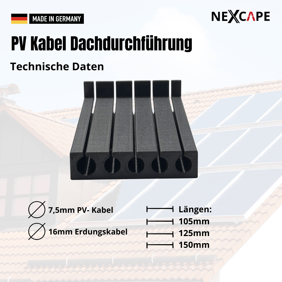 PV Kabel Dachdurchführung ohne MC4 Ausbau | für 16mm² Erdungskabel - NEXCAPE