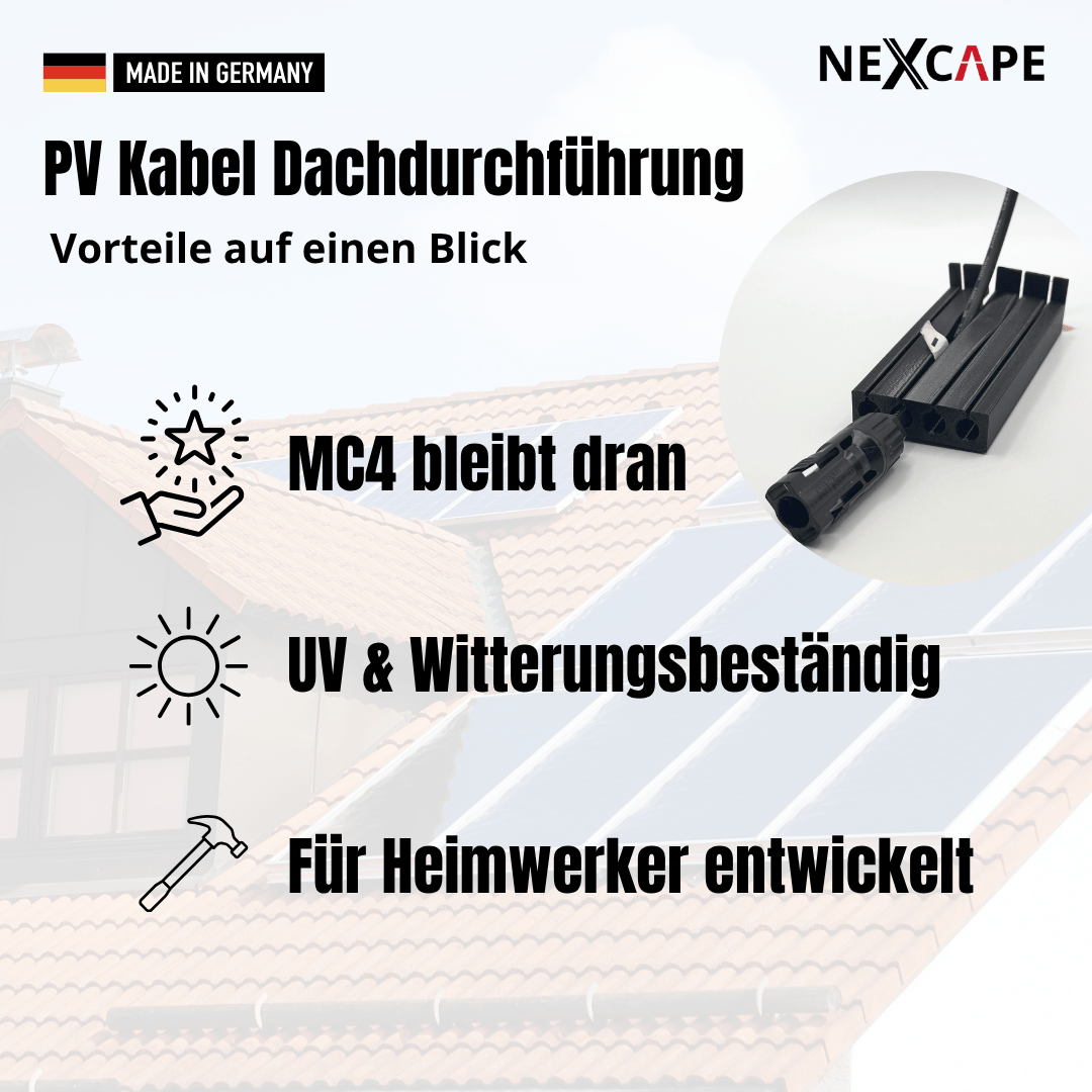 Solarkabel Durchführung Ziegeldach Kabel kein MC4 Ausbau - NEXCAPE