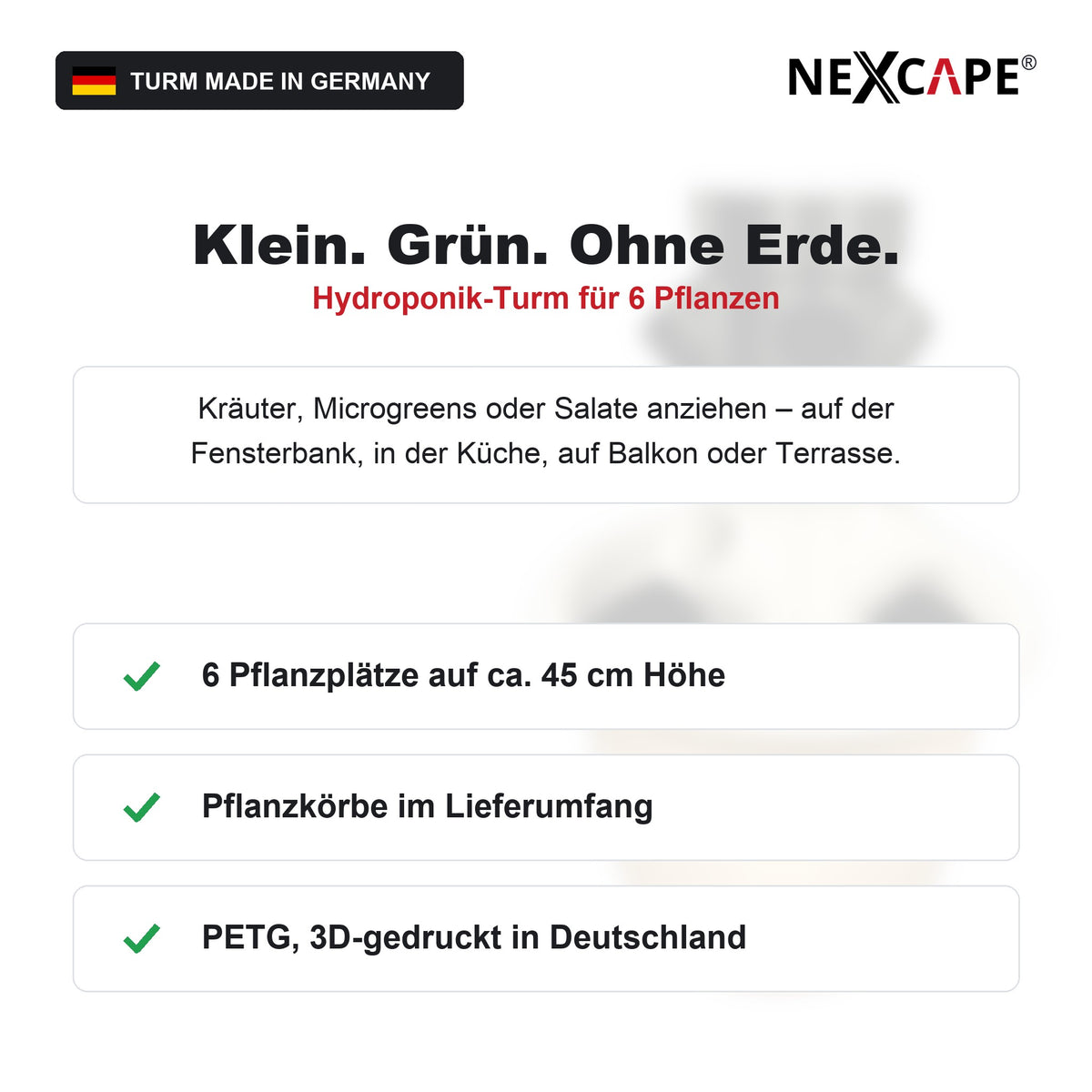 Hydroponik Turm 6 Pflanzen mit Pflanzkörben – Küche Terrasse Modular Kräuter Salat NEXCAPE® – Vorteile im Überblick