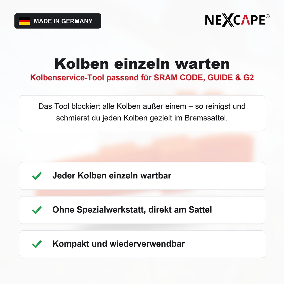 Kolbenservice-Tool passend für SRAM CODE/GUIDE R/RS/RSC/G2 – Bremse Entlüftung MTB NEXCAPE® – Vorteile im Überblick
