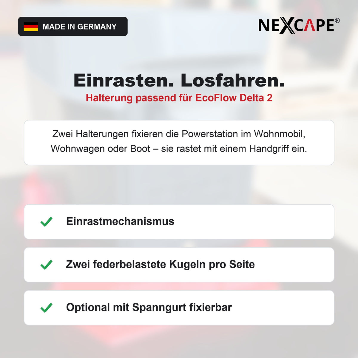 Halterung passend für EcoFlow Delta 2 Powerstation – Wohnmobil/Wohnwagen/Boot/Camper Befestigung NEXCAPE® – Vorteile im Überblick