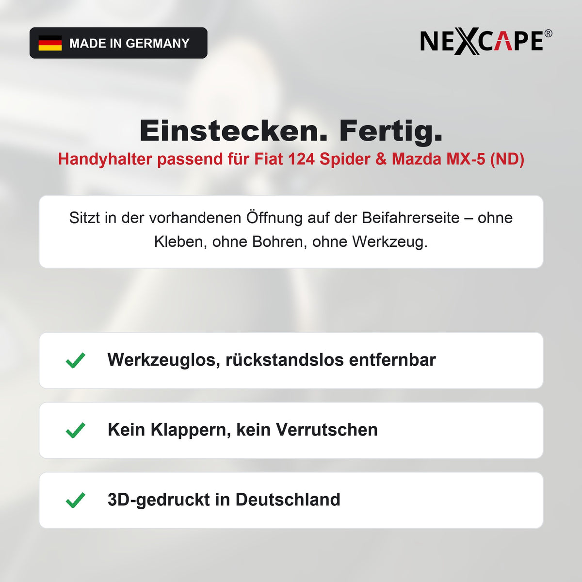 Handyhalter Cupholder-Adapter passend für Fiat 124 Spider/Mazda MX-5 – Smartphone NEXCAPE® – Vorteile im Überblick