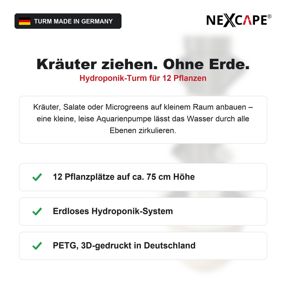 Hydroponik Turm 12 Pflanzen Indoor Tower Selbstversorger Kräuter Salat NEXCAPE® – Vorteile im Überblick