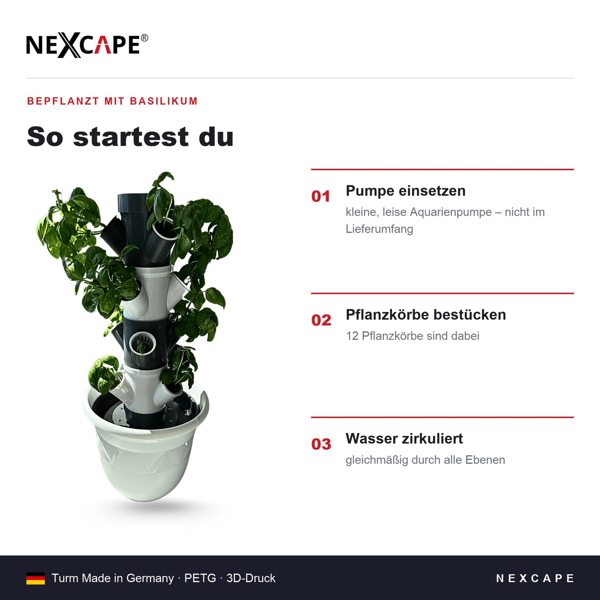 Hydroponik Turm 12 Pflanzen Indoor Tower Selbstversorger Kräuter Salat NEXCAPE® – Lieferumfang