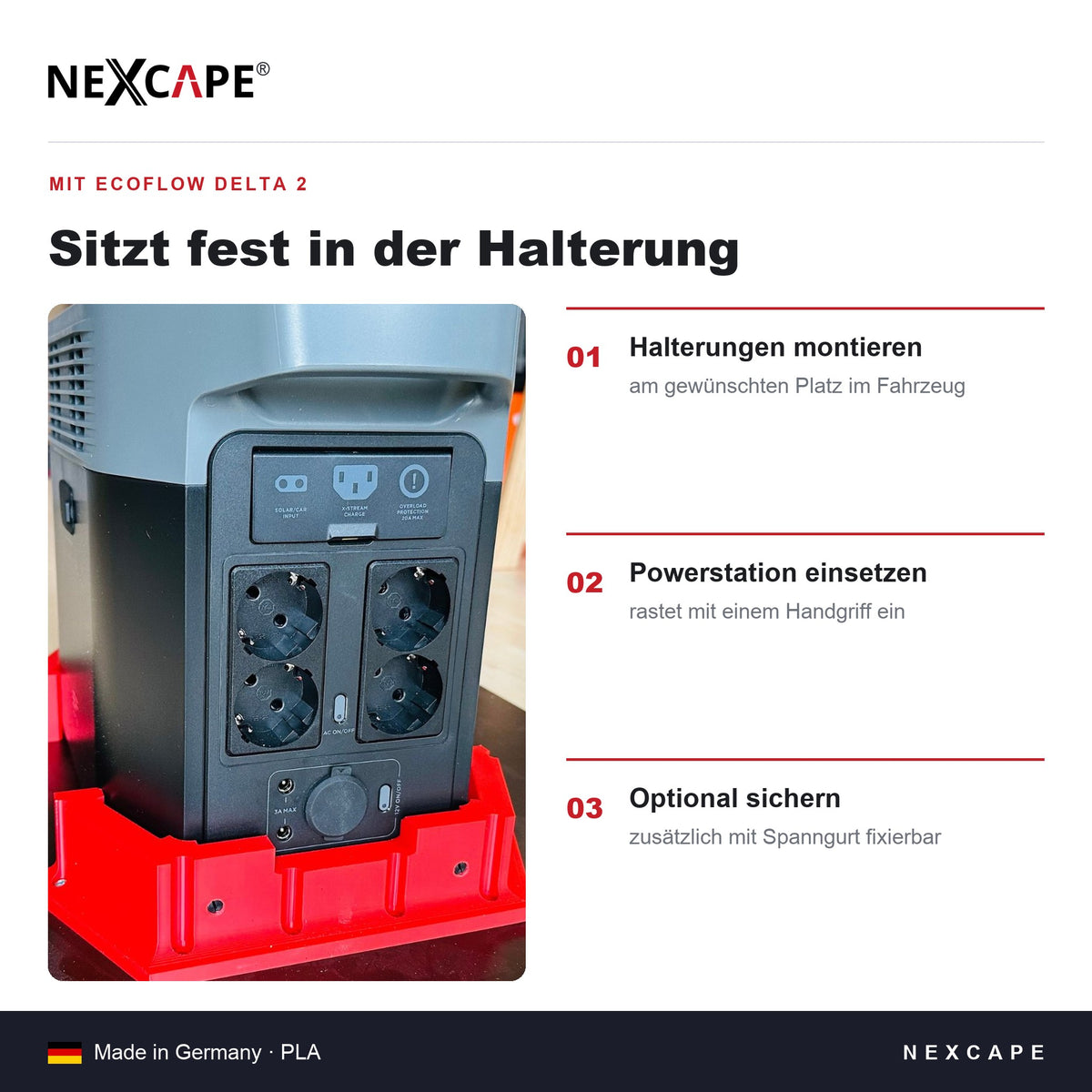 Halterung passend für EcoFlow Delta 2 Powerstation – Wohnmobil/Wohnwagen/Boot/Camper Befestigung NEXCAPE® – Lieferumfang