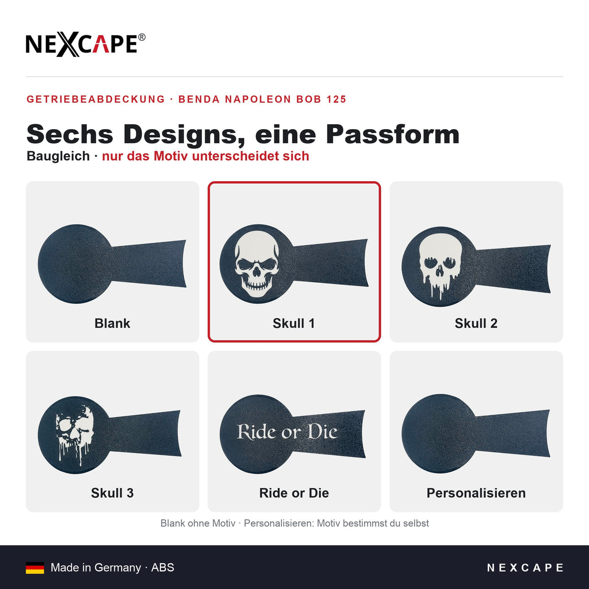 Getriebeabdeckung Skull 1 passend für Benda Napoleon Bob 125 – Technische Daten