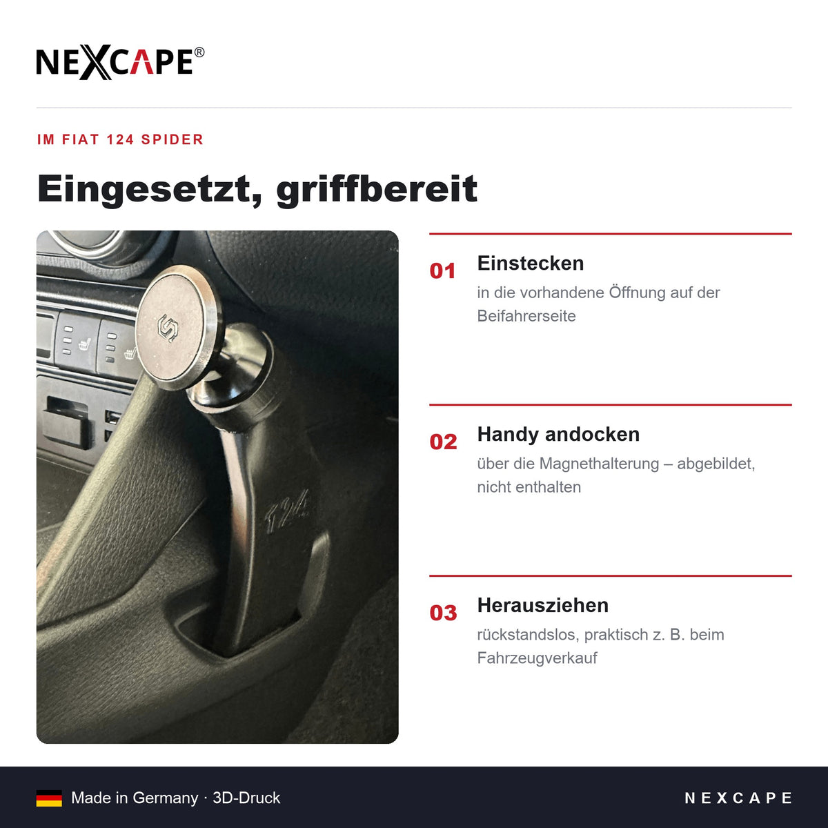 Handyhalter Cupholder-Adapter passend für Fiat 124 Spider/Mazda MX-5 – Smartphone NEXCAPE® – Lieferumfang