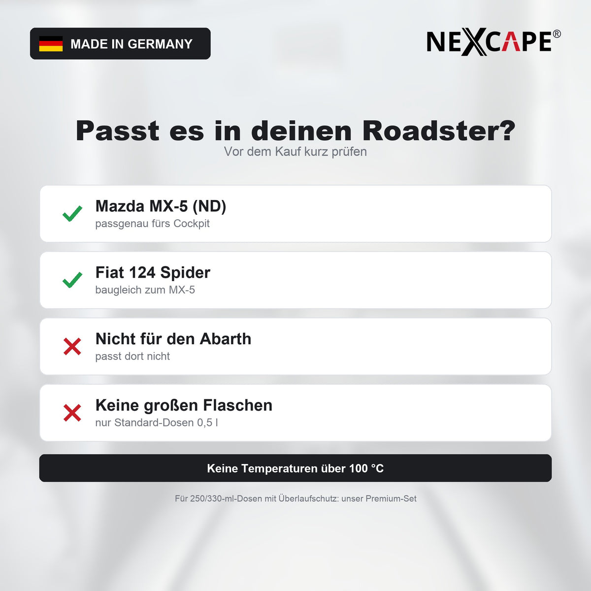 Getränkehalter 2er Set passend für Mazda MX-5/Fiat 124 Spider – Cupholder Cabrio NEXCAPE® – Lieferumfang