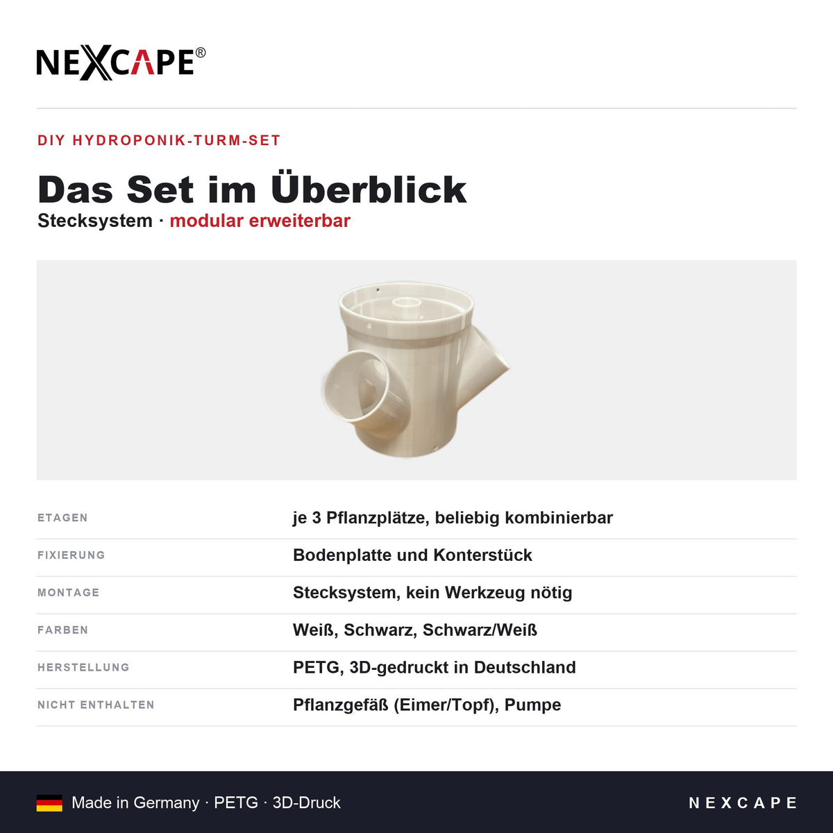 DIY Hydroponik Tower Set Küche Indoor Kräuter Salat Selbstversorger NEXCAPE® – Set-Inhalt
