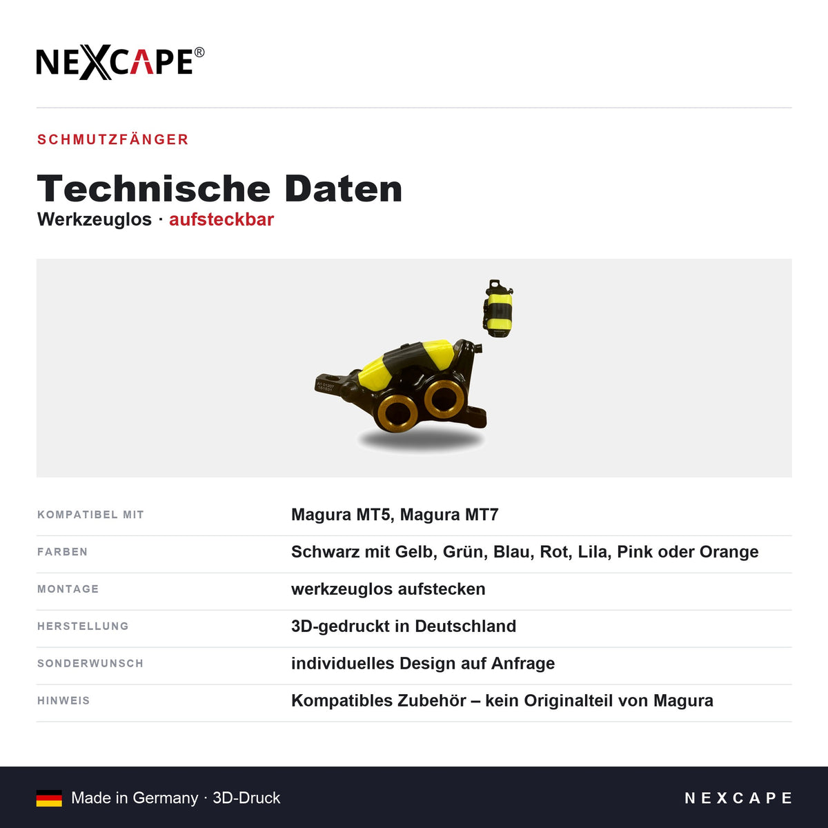 Schmutzfänger passend für Magura MT5/MT7 – Bremssattel-Schutzblende MTB E-Bike NEXCAPE® – Technische Daten