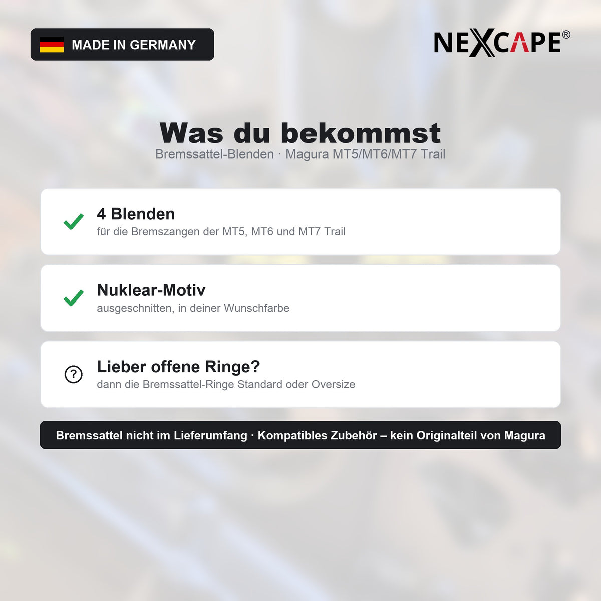 Bremssattel-Blende 4er Set passend für Magura MT5/MT6/MT7 Trail – Ring MTB E-Bike NEXCAPE® – Lieferumfang