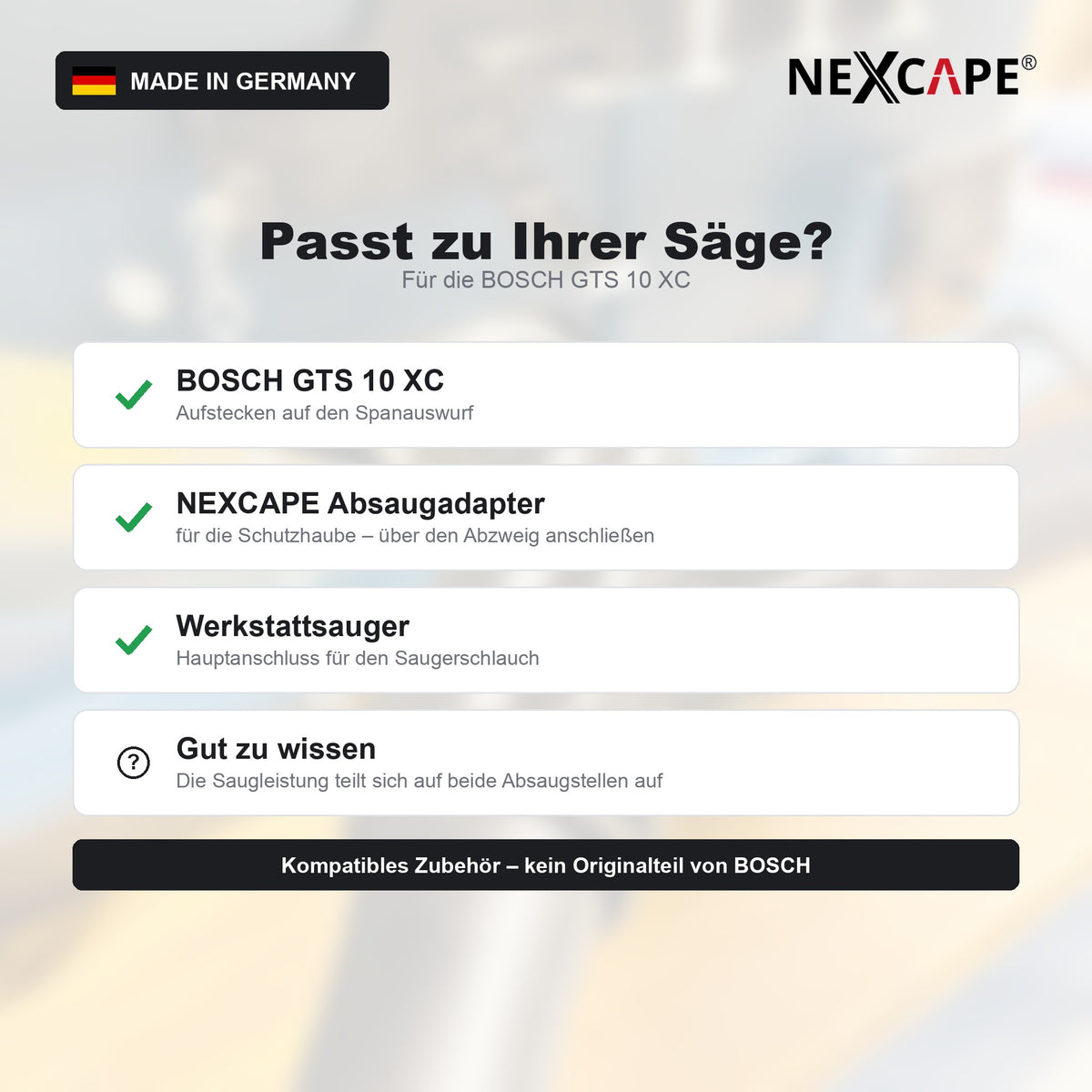 Y-Adapter Absaugung passend für BOSCH GTS 10 XC – passt zu BOSCH GTS 10 XC, Absaugadapter und Werkstattsauger