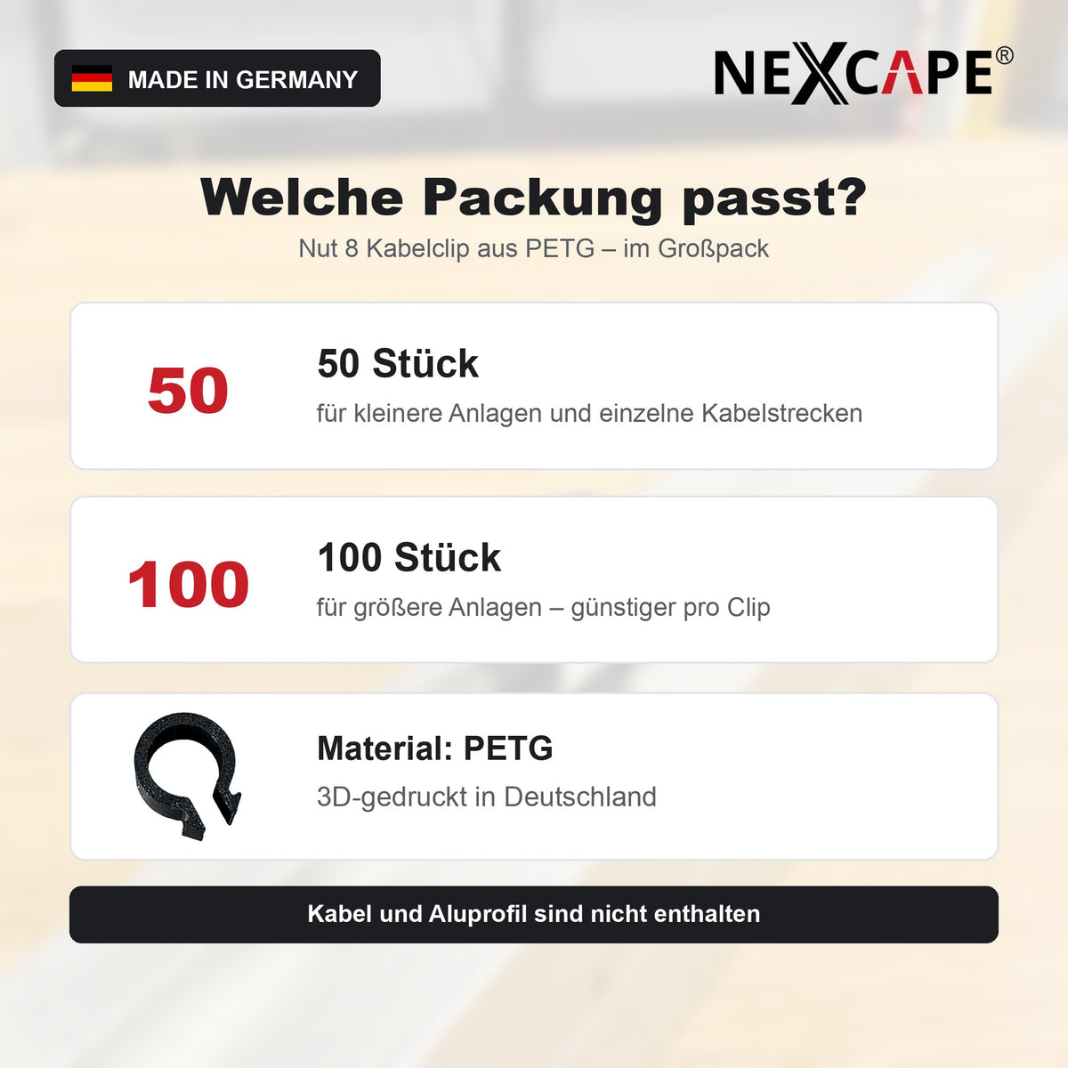 Nut 8 Kabelclip im Aluprofil eingerastet – Montage in 3 Schritten