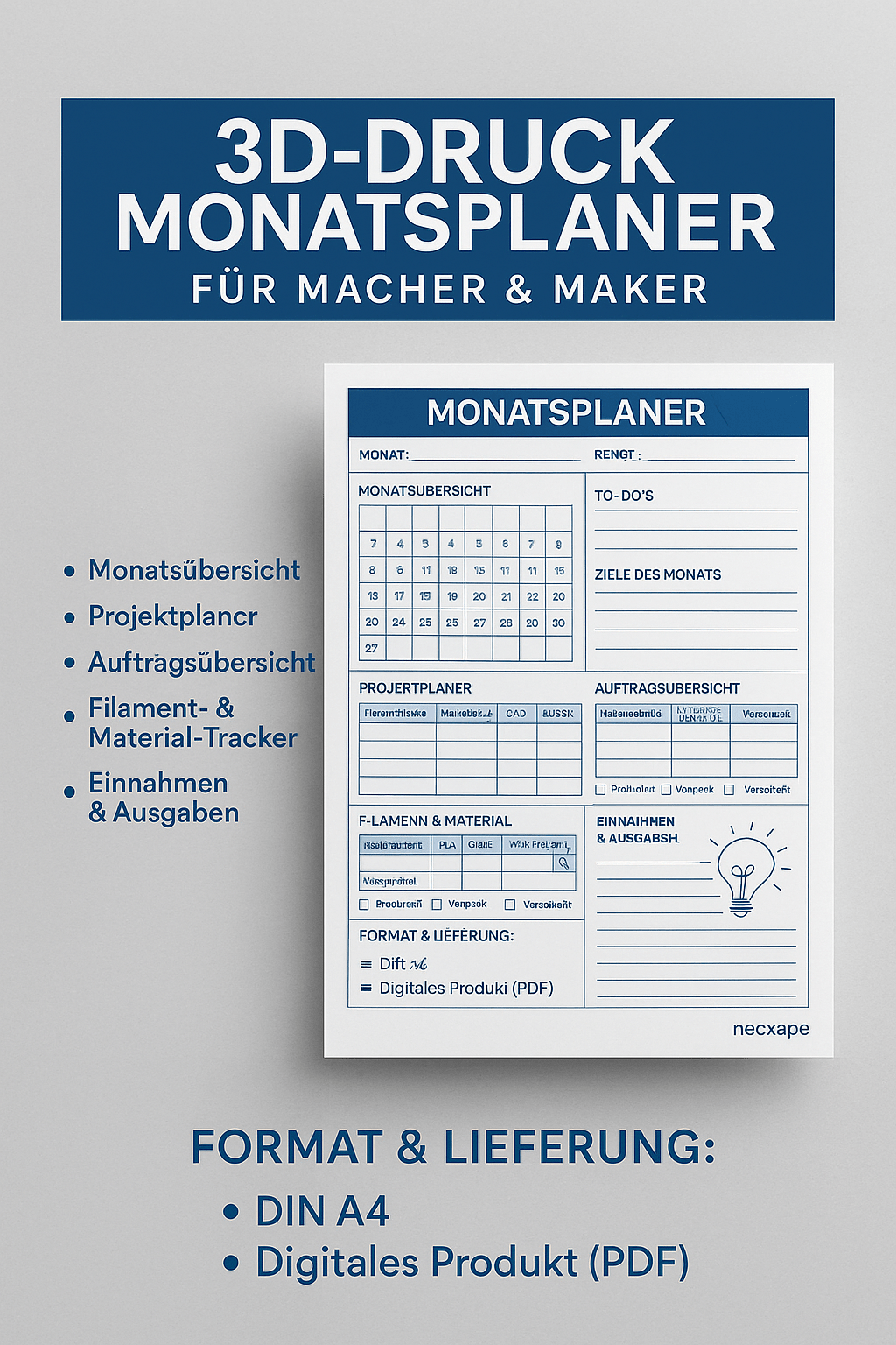 3D - Druck Monatsplaner – Für Macher & Maker - NEXCAPE