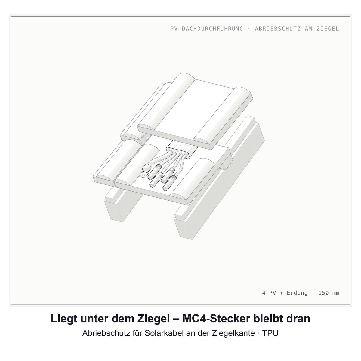 PV Dachdurchführung 150 mm Ziegeldach Solarkabel, ohne MC4-Ausbau | NEXCAPE®