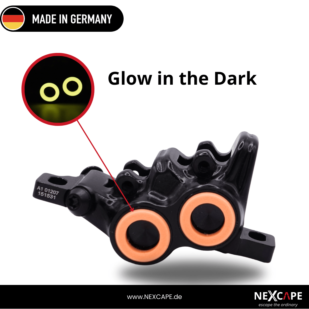 NEXCAPE Bremssattel-Zierring Set in Grün am Magura MT5/MT6/MT7 Oversize Trail Bremssattel montiert – MTB- & E-Bike-Tuning, Made in Germany