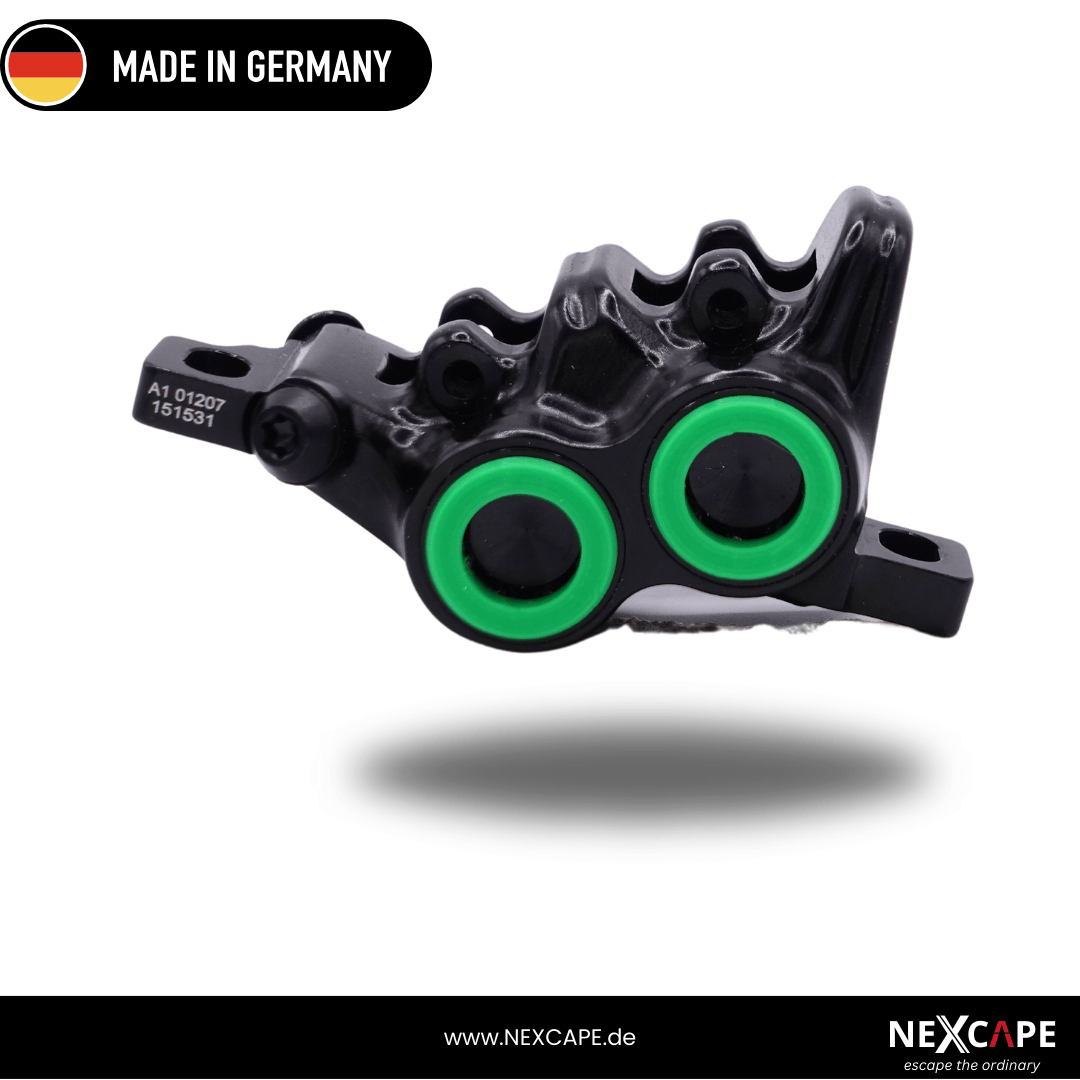 NEXCAPE Bremssattel-Zierring Set in Grün am Magura MT5/MT6/MT7 Oversize Trail Bremssattel montiert – MTB- & E-Bike-Tuning, Made in Germany