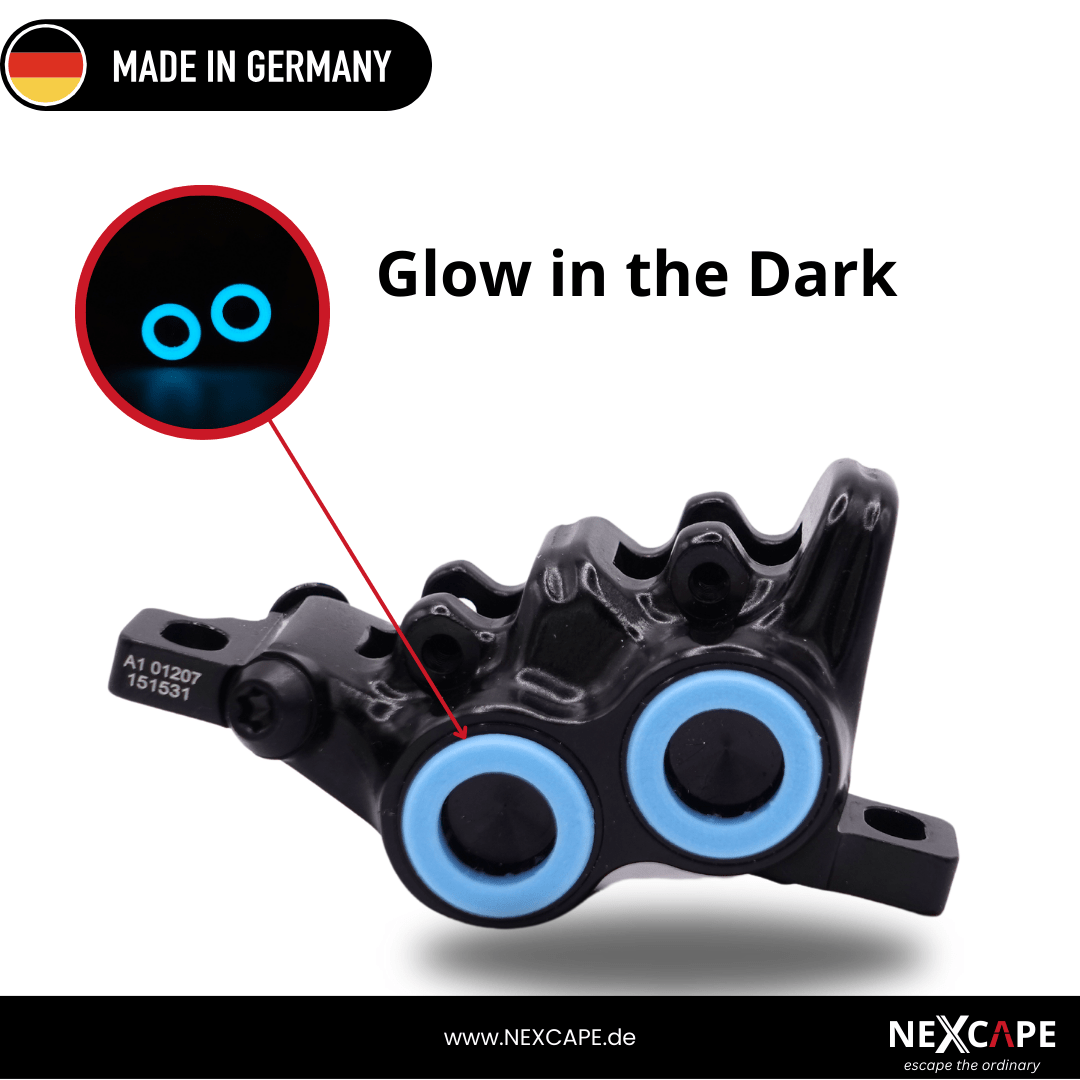NEXCAPE Bremssattel-Zierring Set in Grün am Magura MT5/MT6/MT7 Oversize Trail Bremssattel montiert – MTB- & E-Bike-Tuning, Made in Germany