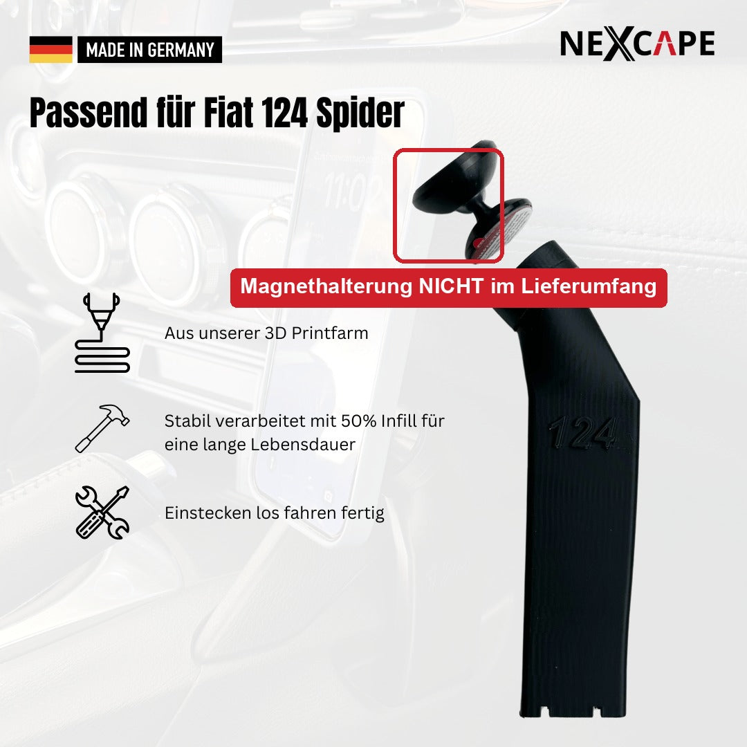Handyhalter Cupholder-Adapter Fiat 124 Spider – Hinweis: die abgebildete Magnethalterung ist nicht im Lieferumfang enthalten