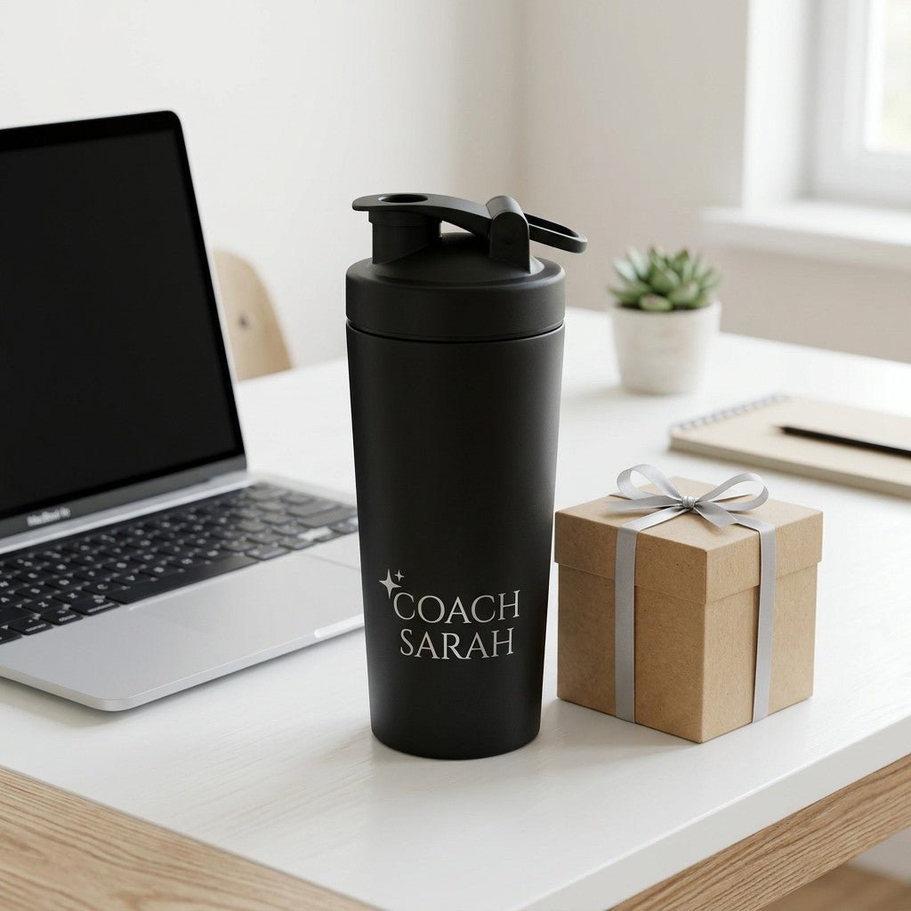Personalisierter Gym Shaker Schwarz mit Lasergravur – Silberne Premium-Gravur - NEXCAPE