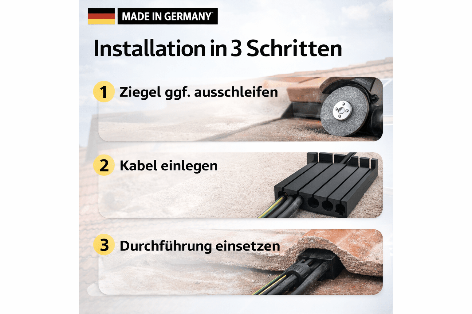 PV - Dachdurchführung Balkonkraftwerk Komplett - Set 4er Ziegeldach Solar MC4 Made in Germany NEXCAPE® - NEXCAPE
